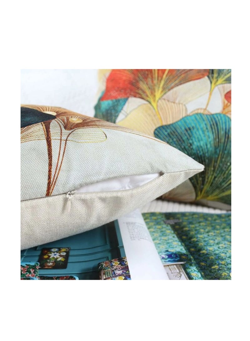 عبوة من 4 أكياس وسائد، أغطية وسائد مربعة من الكتان مقاس 18 × 18 بوصة، أغطية وسائد بأوراق نباتات استوائية باللونين الأخضر والذهبي، أغطية وسائد، وسائد أريكة - مناسبة لوسائد الأريكة، والوسائد، وأغطية وسائد الأريكة - Image 3