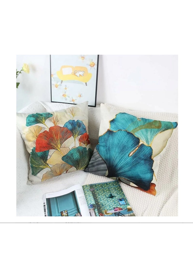 عبوة من 4 أكياس وسائد، أغطية وسائد مربعة من الكتان مقاس 18 × 18 بوصة، أغطية وسائد بأوراق نباتات استوائية باللونين الأخضر والذهبي، أغطية وسائد، وسائد أريكة - مناسبة لوسائد الأريكة، والوسائد، وأغطية وسائد الأريكة - Image 4