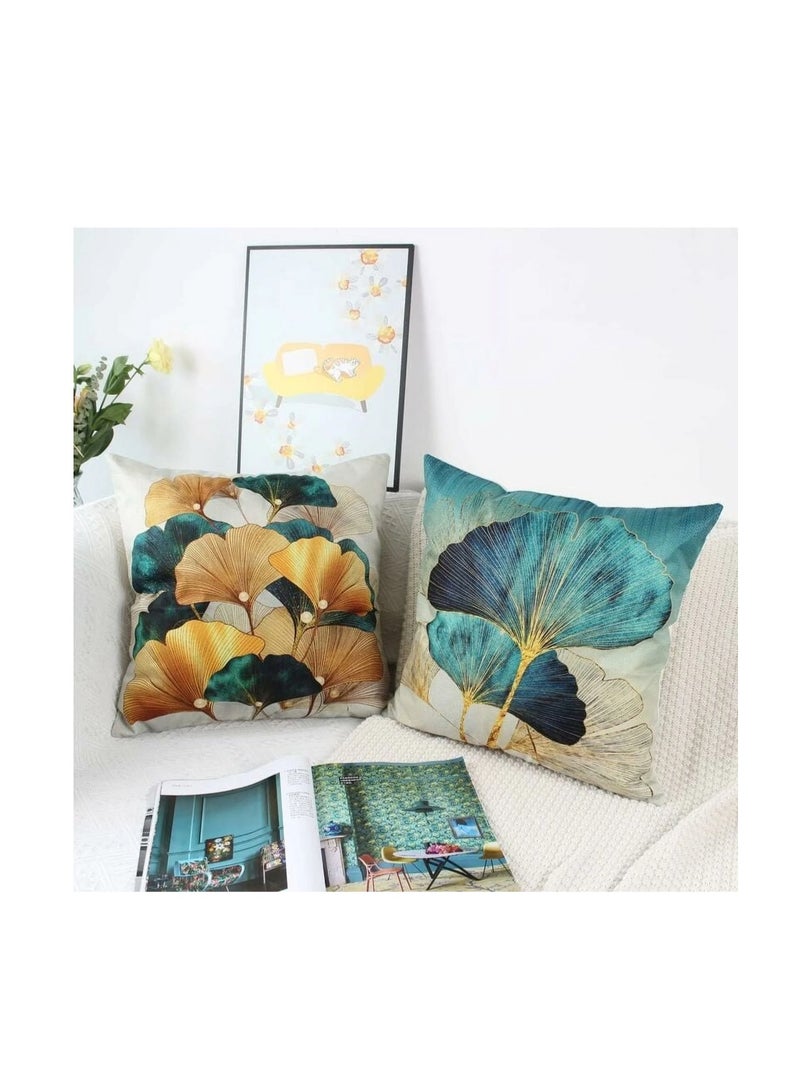 عبوة من 4 أكياس وسائد، أغطية وسائد مربعة من الكتان مقاس 18 × 18 بوصة، أغطية وسائد بأوراق نباتات استوائية باللونين الأخضر والذهبي، أغطية وسائد، وسائد أريكة - مناسبة لوسائد الأريكة، والوسائد، وأغطية وسائد الأريكة - Image 5