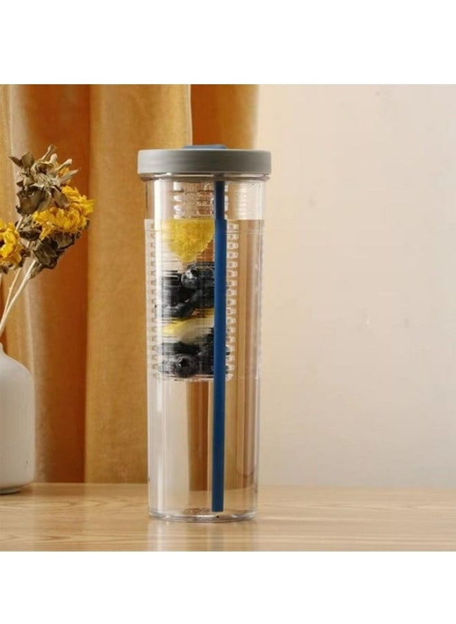 Detox Bottle Fruit Infuser with Straw Juice Drinking Bottle Portable Transparent Sports Water Bottle Large Capacity for Home, Office, Gym 700ml (Grey, Pack of 1)