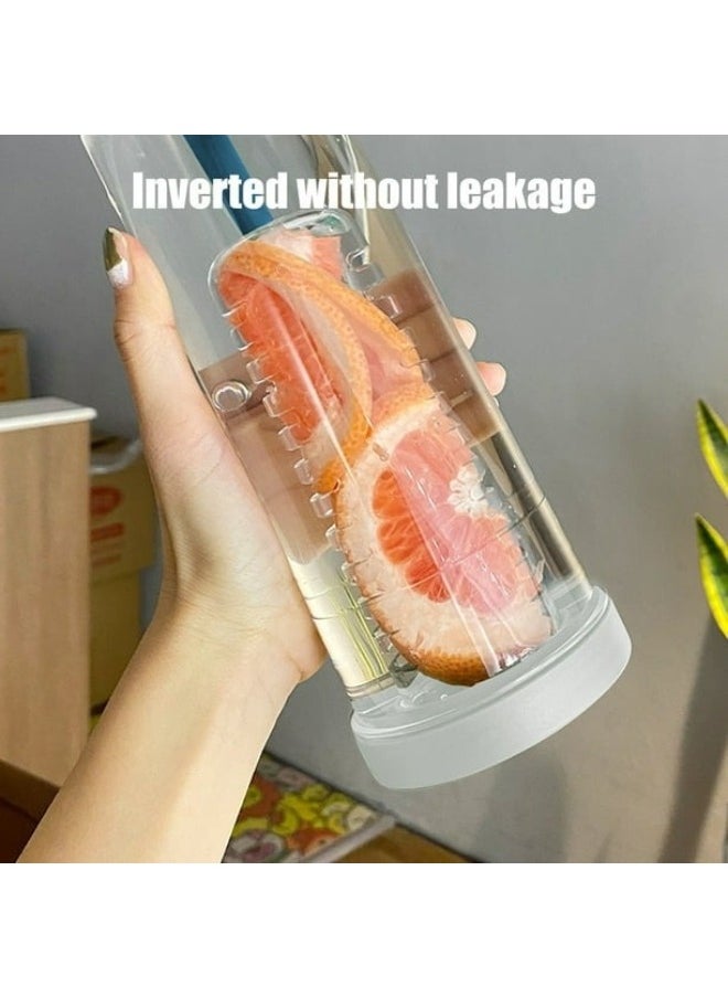 Detox Bottle Fruit Infuser with Straw Juice Drinking Bottle Portable Transparent Sports Water Bottle Large Capacity for Home, Office, Gym 700ml (Grey, Pack of 1)