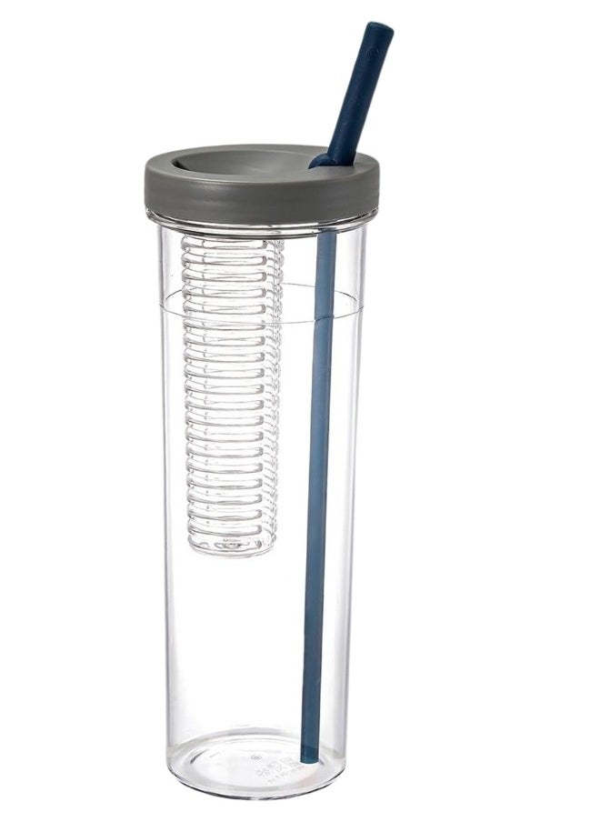 Detox Bottle Fruit Infuser with Straw Juice Drinking Bottle Portable Transparent Sports Water Bottle Large Capacity for Home, Office, Gym 700ml (Grey, Pack of 1)