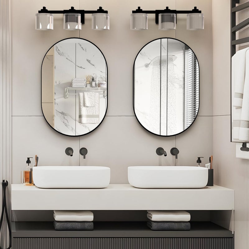 NEUWEABY 2 Piece Oval Bathroom Mirror Capsule Wall Vanity Mirror 20x30 Pill Mirrors Wall Mounted Mirror Large Modern Mirror with Black Metal Frame Decor for Entryway Bedroom Living Room