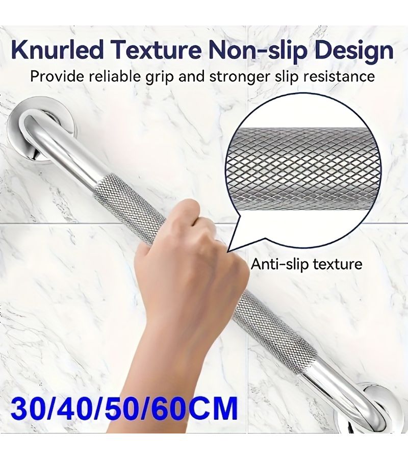 Stainless Steel Knurled Handrail For Bathroom 19.69 Inches Elderly Disabled - Image 1
