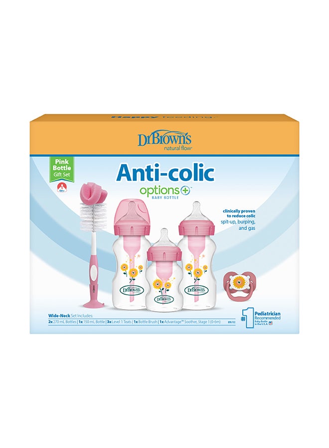 Dr. Brown’s PP W-N Anti-Colic Options+ Baby Bottle, PINK Gift Set (2x270 & 1x150 mL bottles, 1 bottle brush, 1 pacifier, 2 cleaning brushes) - Image 3