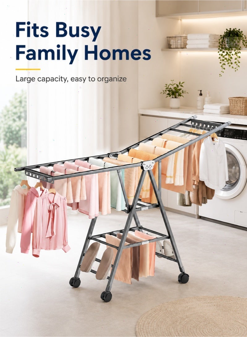 Topyich 3-Tier Foldable Clothes Drying Rack 160cm, Expandable Steel Laundry Stand with Wheels, Large Capacity Clothes Dryer for Indoor & Outdoor Balcony - Image 1