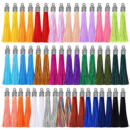 Flasoo Tassels for Jewelry Making, Flasoo 100 Pieces Keychain Tassel Charms Silky Handmade Tassels Bulk for Resin DIY Crafts, Bracelets, Earrings, Keychain, Necklace - Image 1