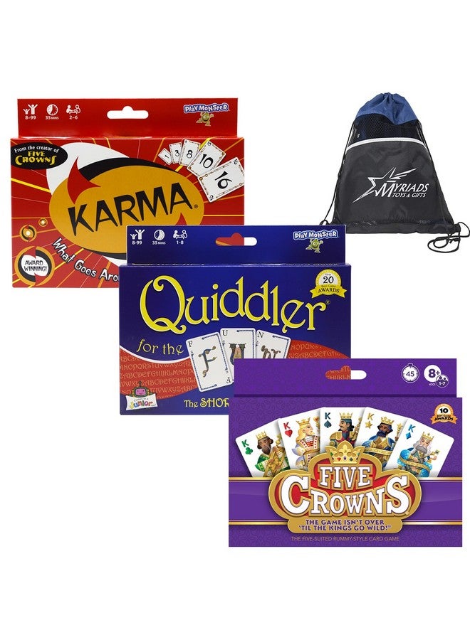 PlayMonster Card Games Set of 3: Karma, Quiddler, Five Crowns - Image 1