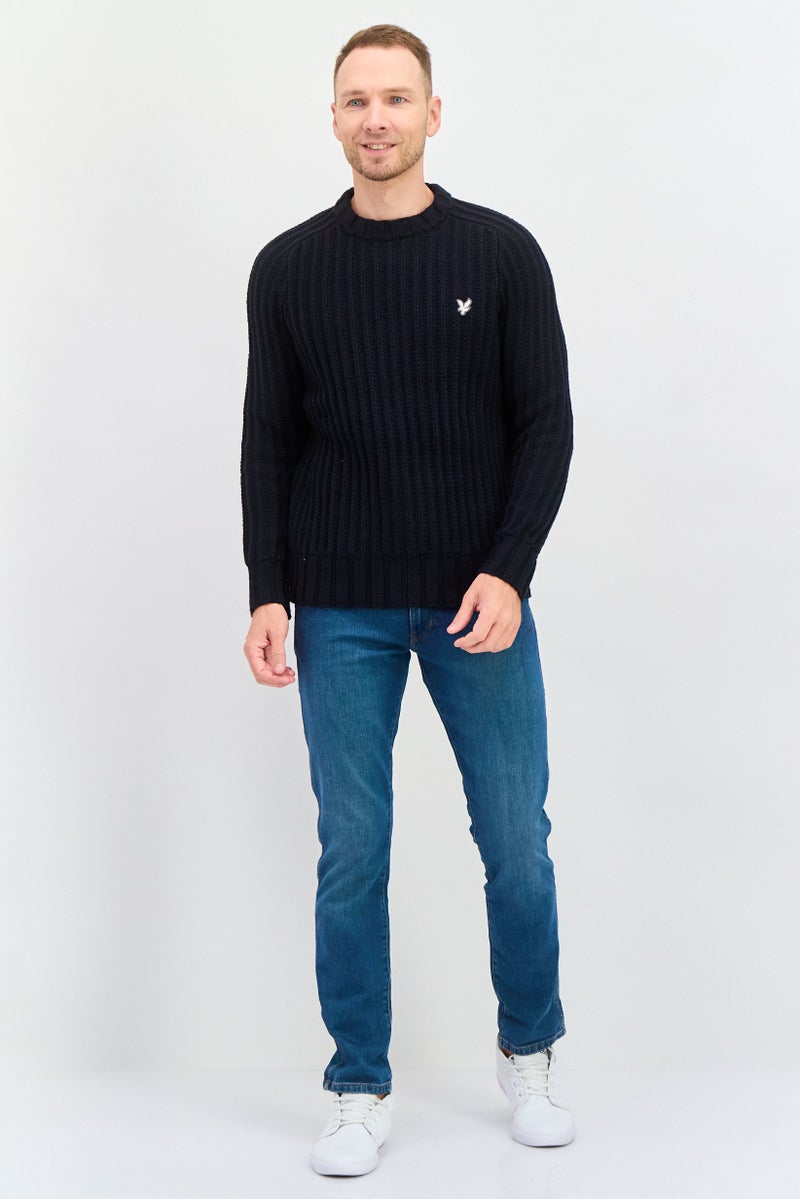 Lyle & Scott Men Crew Neck Long Sleeve Embroidered Logo Sweater, Black - Image 2