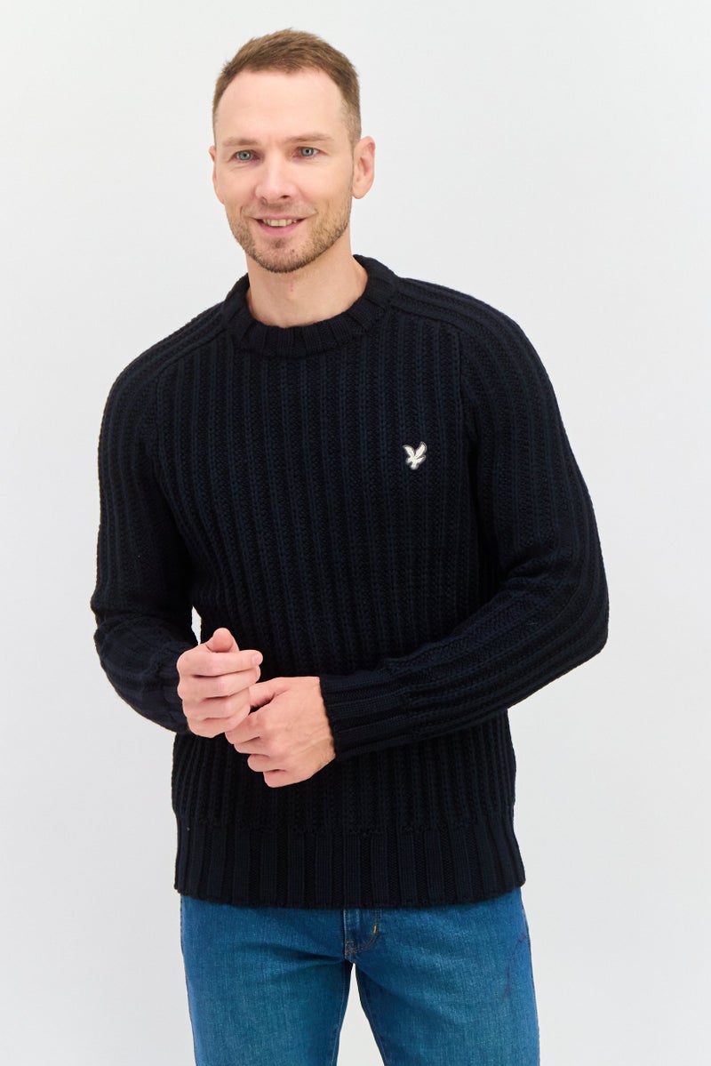 Lyle & Scott Men Crew Neck Long Sleeve Embroidered Logo Sweater, Black - Image 1
