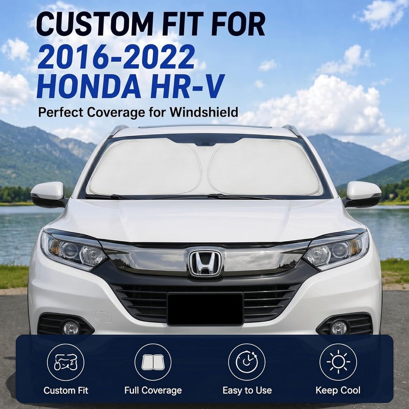 غطاء زجاج أمامي مخصص للشمس لهوندا HRV HR-V 2016-2022 | غطاء زجاج أمامي مخصص، يحجب الأشعة فوق البنفسجية، درع حراري مزدوج الطبقة، إطار متين، سهل الطي والتخزين - Image 2