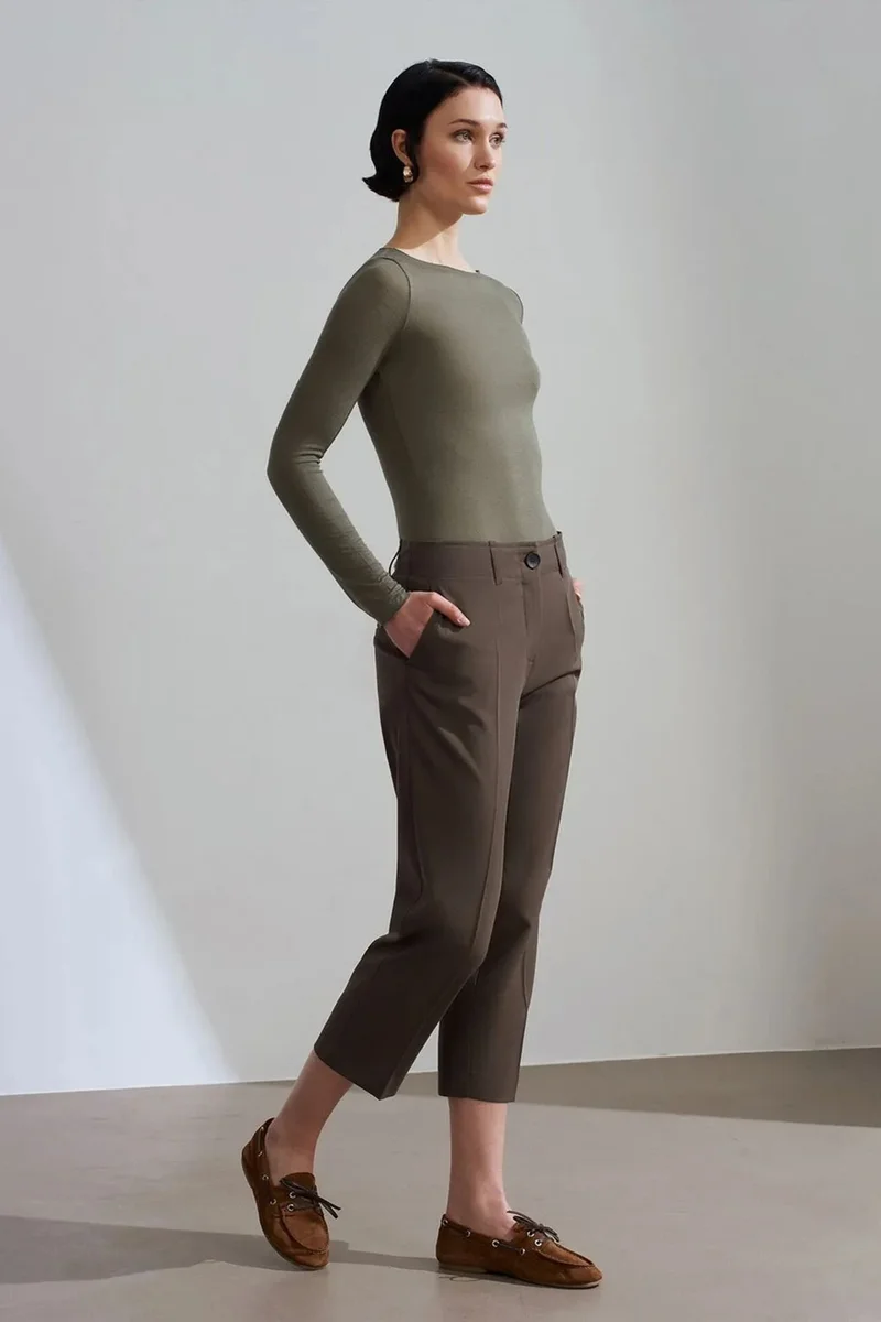 Dilvin Olive Green DILVIN Slim Fit Boat Neck Long Sleeve Knit Blouse for Women | Best Price UAE