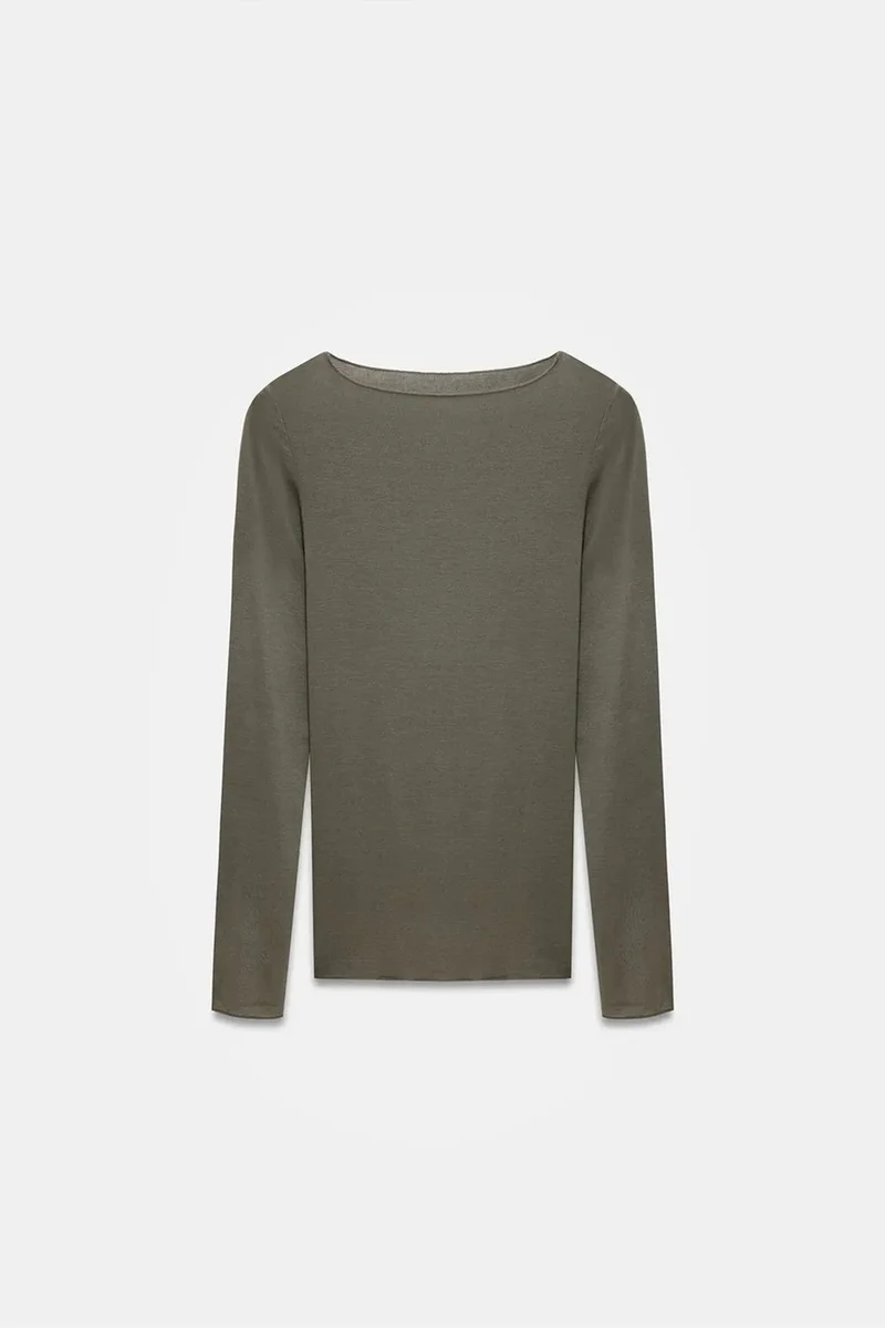 Dilvin Olive Green DILVIN Slim Fit Boat Neck Long Sleeve Knit Blouse for Women | Best Price UAE