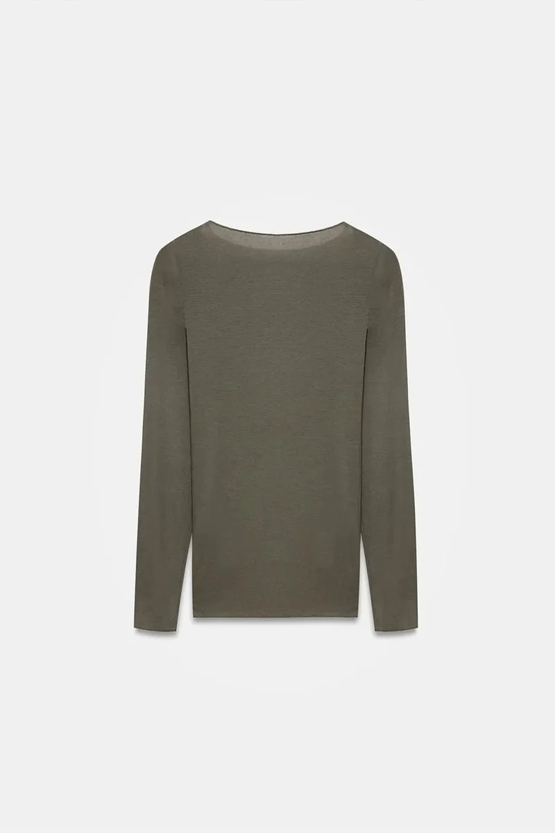 Dilvin Olive Green DILVIN Slim Fit Boat Neck Long Sleeve Knit Blouse for Women | Best Price UAE