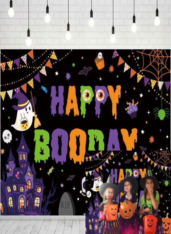 INRUI Halloween Booday Photography Backdrop Cute Spooky Ghost Birthday Decor Happy Boo Day Party Banner (8x6FT) - Image 1