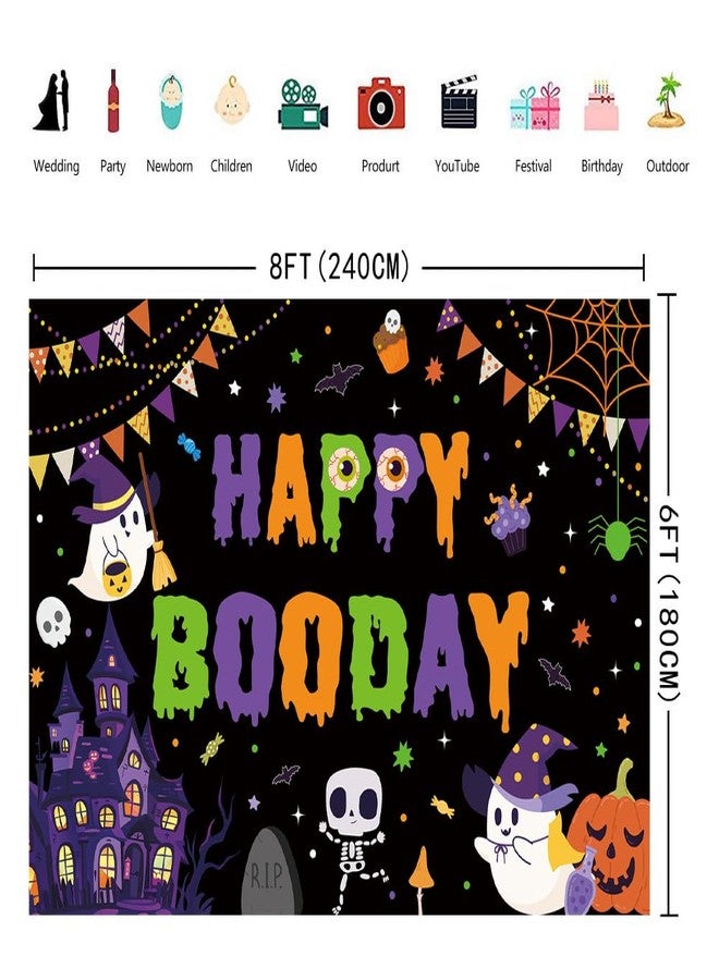 INRUI Halloween Booday Photography Backdrop Cute Spooky Ghost Birthday Decor Happy Boo Day Party Banner (8x6FT) - Image 4