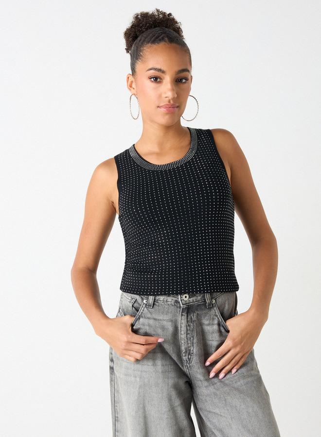 2Xtremz Embellished Sleeveless Tank Top with Round Neck - Image 1