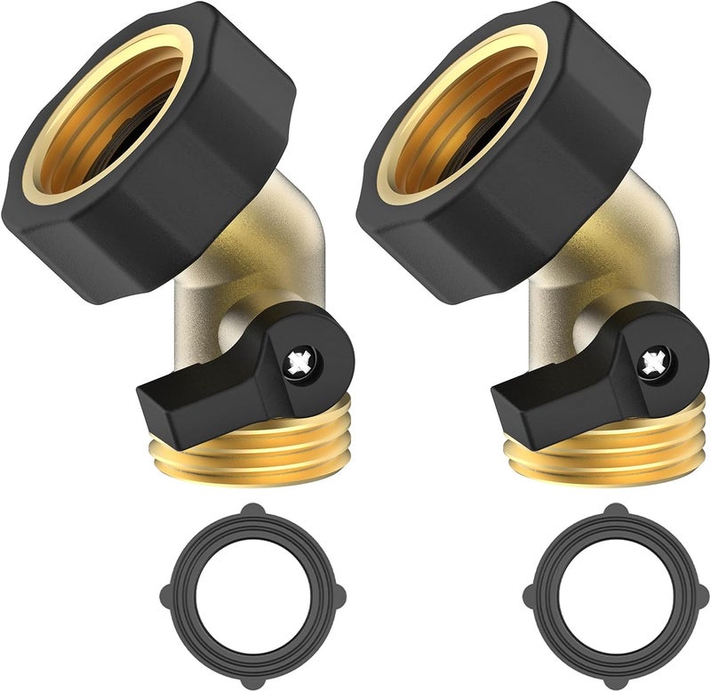 Twinkle Star le Star 3/4" Brass Shut Off Valve Gooseneck Garden Hose Connector, 2 Pack - Image 1