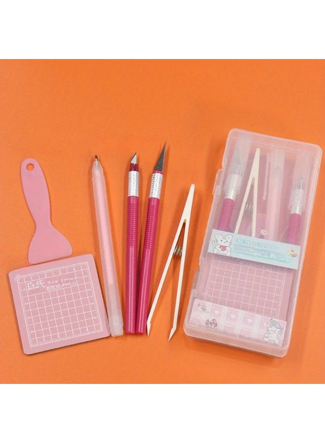 Pink DIY Hand Tools Set With Pad Stickers 6pcs Cutting Tools Gift Box - Image 1