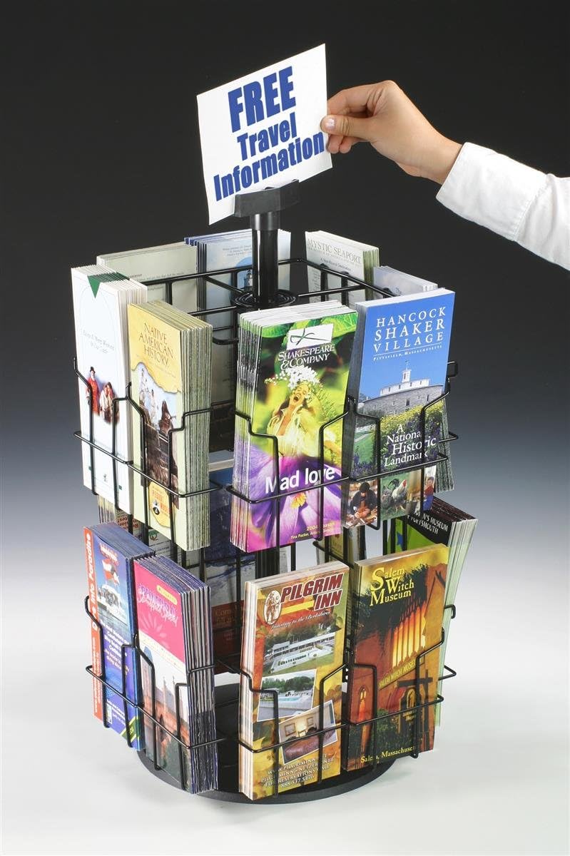 Displays2go Wire Literature Display for Counter Rotating Brochure Rack with 16 FullView Pockets for 4x9 Pamphlets Plastic Sign Holder Included  Black - Image 3
