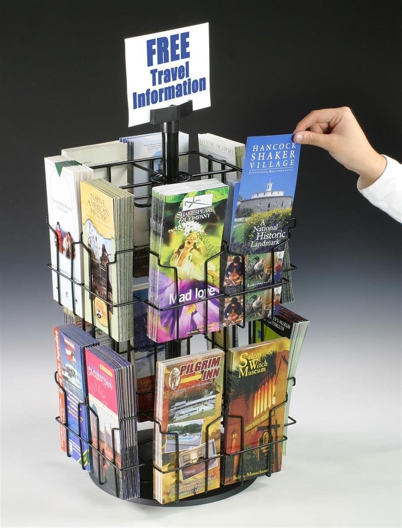 Displays2go Wire Literature Display for Counter Rotating Brochure Rack with 16 FullView Pockets for 4x9 Pamphlets Plastic Sign Holder Included  Black - Image 4
