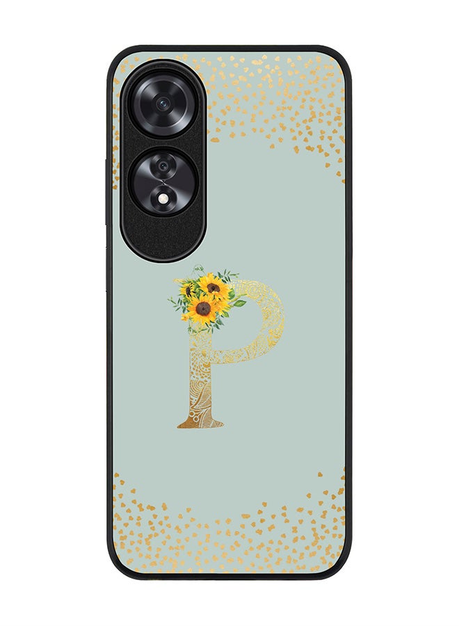 Stylizedd Rugged Black edge case for Oppo A60, Slim fit Case Flexible Cover - Custom Monogram Initial Letter Floral Pattern Alphabet - P (Light Grey ) - Image 1