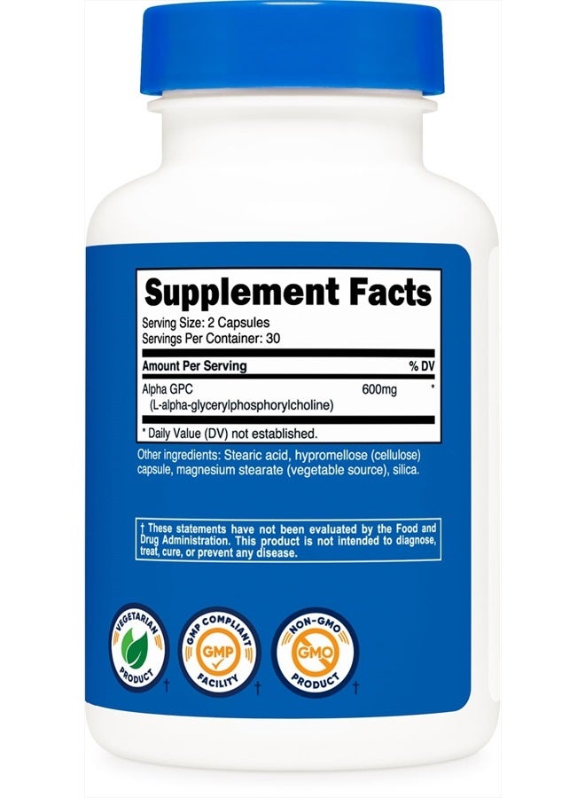 Nutricost Alpha GPC 600mg, 60 Vegetarian Capsules - Non-GMO and Gluten Free, 300mg Per Capsule - Image 3
