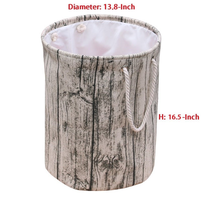 Jacone Stylish Tree Stump Shape Design Storage Basket Cotton Fabric Washable Cylindric Laundry Hamper with Rope Handles, Decorative and Convenient for Kids Bedroom - Image 2