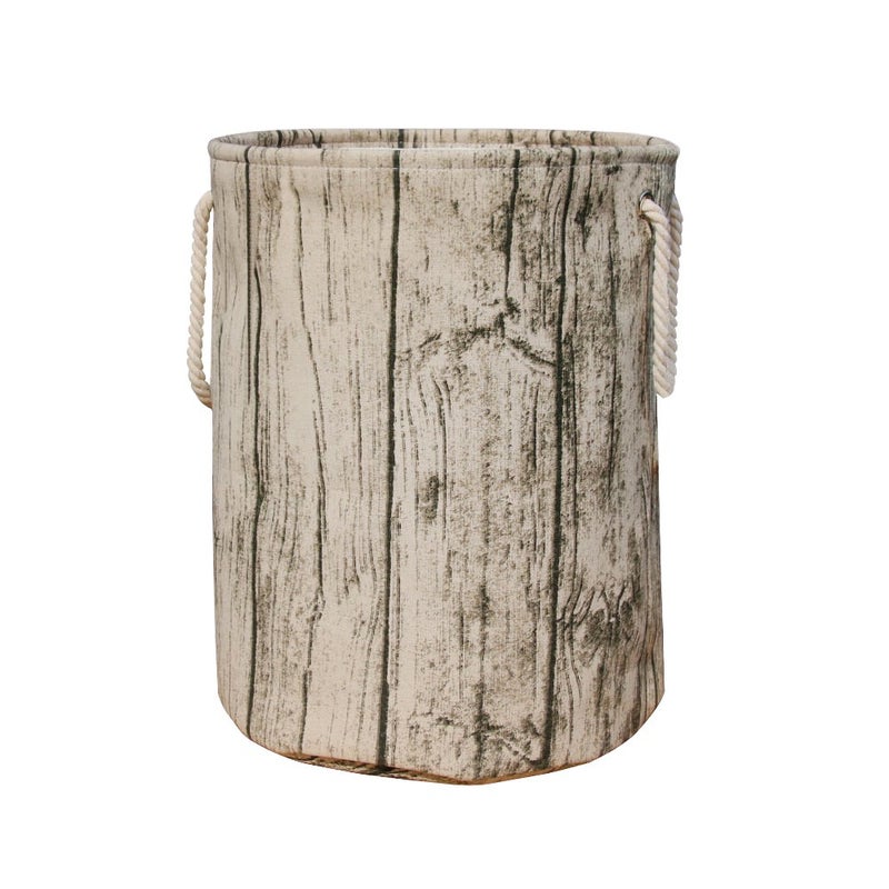 Jacone Stylish Tree Stump Shape Design Storage Basket Cotton Fabric Washable Cylindric Laundry Hamper with Rope Handles, Decorative and Convenient for Kids Bedroom - Image 1