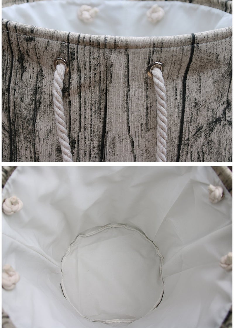 Jacone Stylish Tree Stump Shape Design Storage Basket Cotton Fabric Washable Cylindric Laundry Hamper with Rope Handles, Decorative and Convenient for Kids Bedroom - Image 5