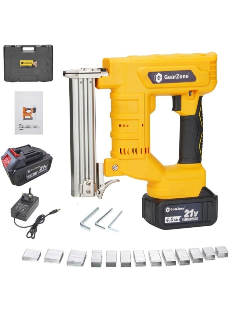 GearZone مسدس دبابيس لاسلكي 21 فولت مع شاحن سريع و 2 بطارية ليثيوم و 1000 دبوس مستقيم و 1000 دبوس مشفر معبأة في حقيبة أدوات - Image 1