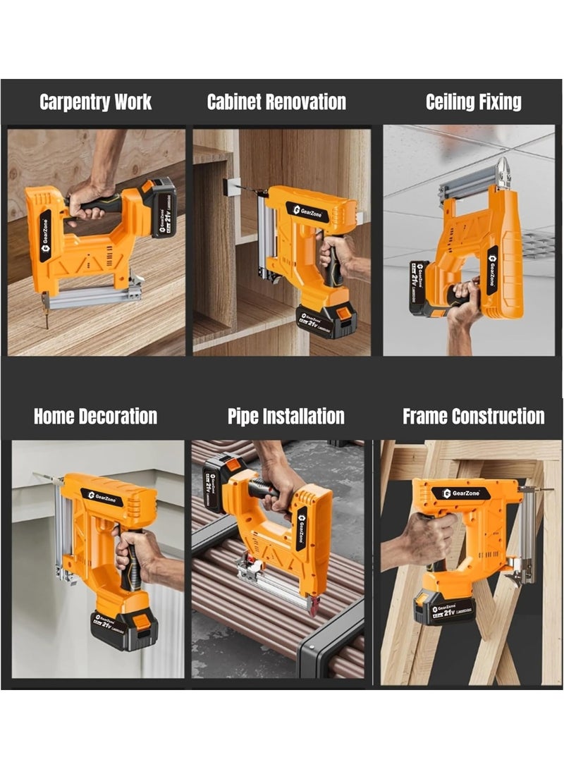 GearZone مسدس دبابيس لاسلكي 21 فولت مع شاحن سريع و 2 بطارية ليثيوم و 1000 دبوس مستقيم و 1000 دبوس مشفر معبأة في حقيبة أدوات - Image 3