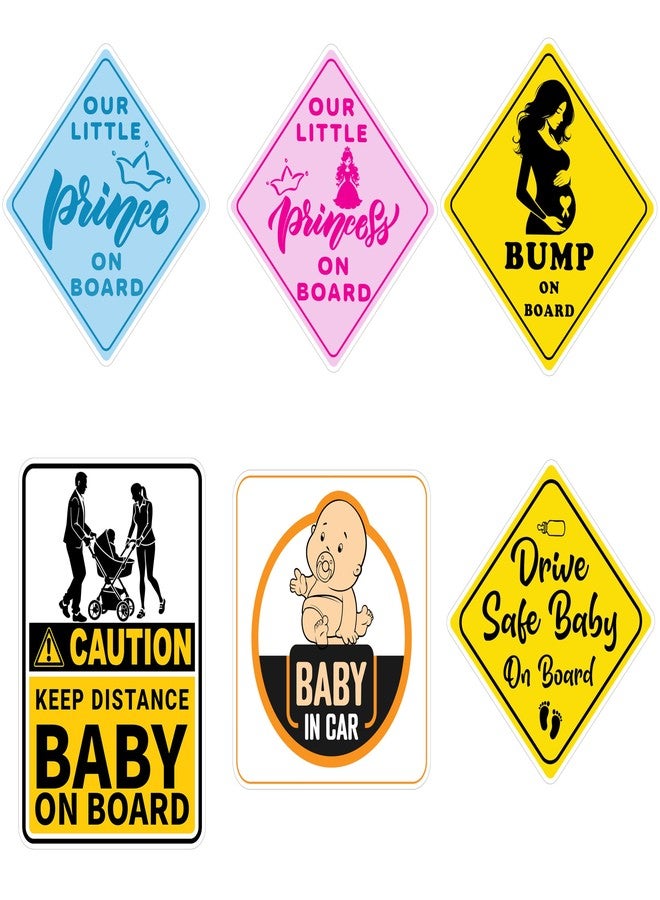 YaaNaa-Baby On Board Car Sticker-High Visibility Vinyl Decal for Vehicle Safety, Bright and Eye-Catching Safety Sign,Easy to Apply & Remove,Weatherproof for Rear Window, Pack of 6 Unique Design Set 3 - Image 1