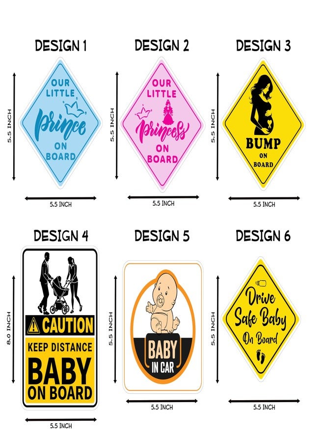 YaaNaa-Baby On Board Car Sticker-High Visibility Vinyl Decal for Vehicle Safety, Bright and Eye-Catching Safety Sign,Easy to Apply & Remove,Weatherproof for Rear Window, Pack of 6 Unique Design Set 3 - Image 2