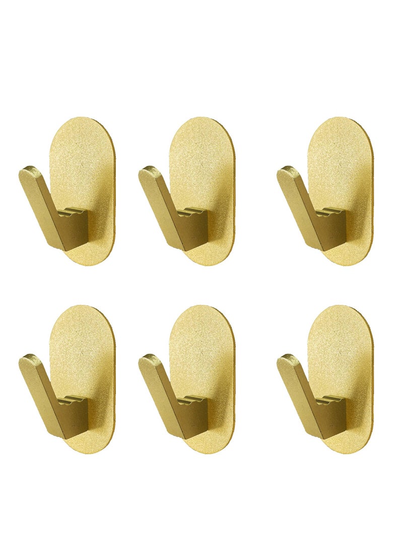 Excefore Adhesive Towel Hooks, 6 Pack for Hanging Heavy Duty Wall Hooks Stick on Bathroom, Kitchen, Glass Door,Tile, Mirror, No Tools Gold Robe Holder - Image 1