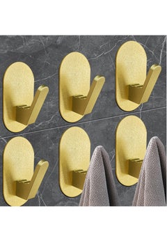 Excefore Adhesive Towel Hooks, 6 Pack for Hanging Heavy Duty Wall Hooks Stick on Bathroom, Kitchen, Glass Door,Tile, Mirror, No Tools Gold Robe Holder  - Image 2