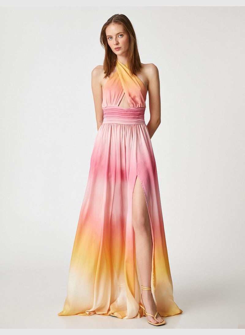 KOTON فستان ماكسي هالتر بتدرج الألوان - Image 3