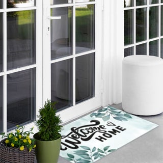 Glass Door Mat | Non-Slip Glass Mat | Welcome Home - Green Flower Pattern | - pzsku/Z3E657ABF785C7AF3B889Z/45/_/1743128767/804f7986-2b72-4b48-b0f4-1f93bcc5a504