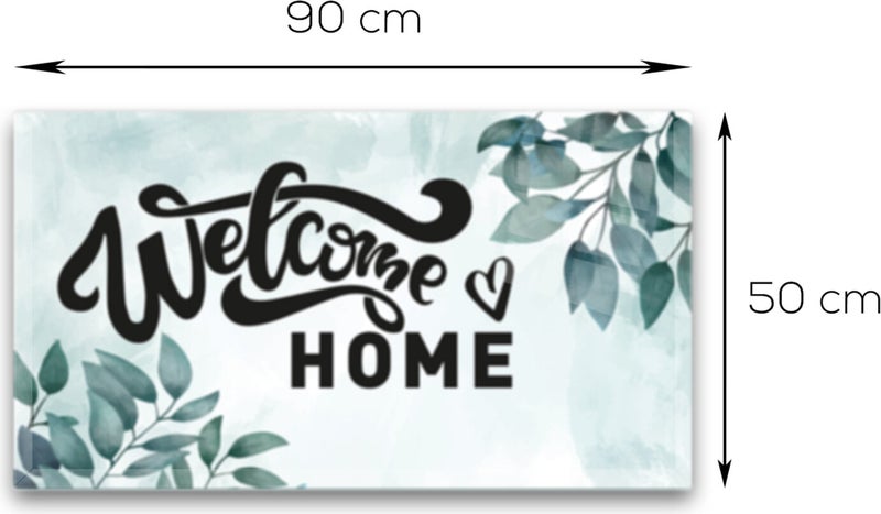 Glass Door Mat | Non-Slip Glass Mat | Welcome Home - Green Flower Pattern |