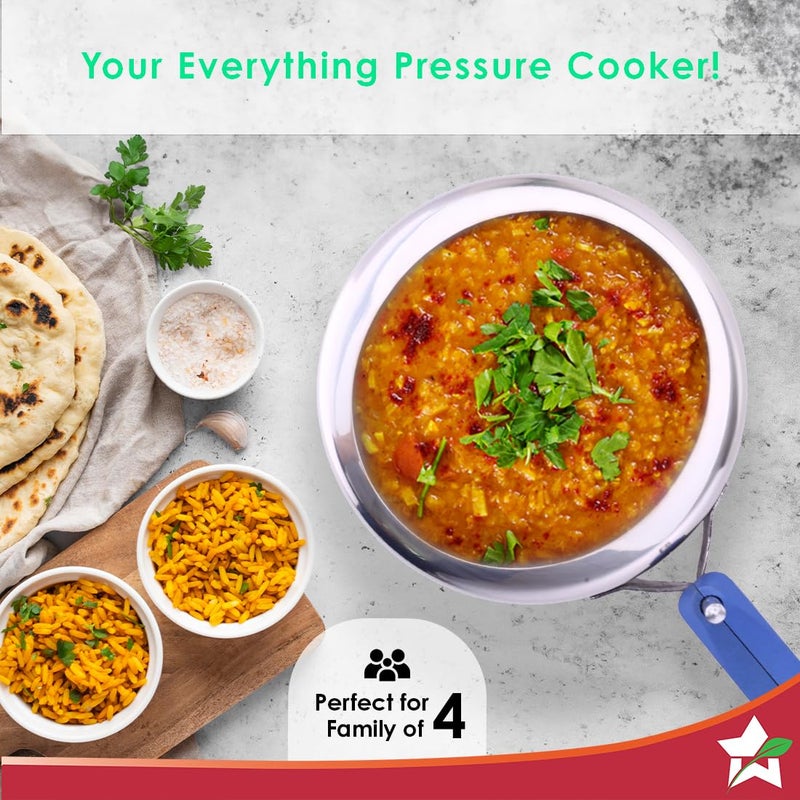 Wonderchef طباخ ضغط وندر شيف نيجيلا من الفولاذ المقاوم للصدأ بغطاء داخلي سعة 3 لترات بقاعدة سميكة 6 مم ومقابض ناعمة مناسبة للطهي بالحث، فضي - Image 5