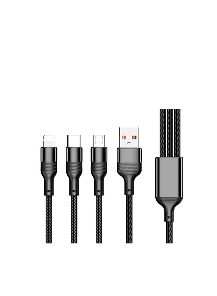 3 in 1 Cable, Multi Charger Cord Compatible with USB Type C/ Lightning/ Micro Connector - Black  - Image 2