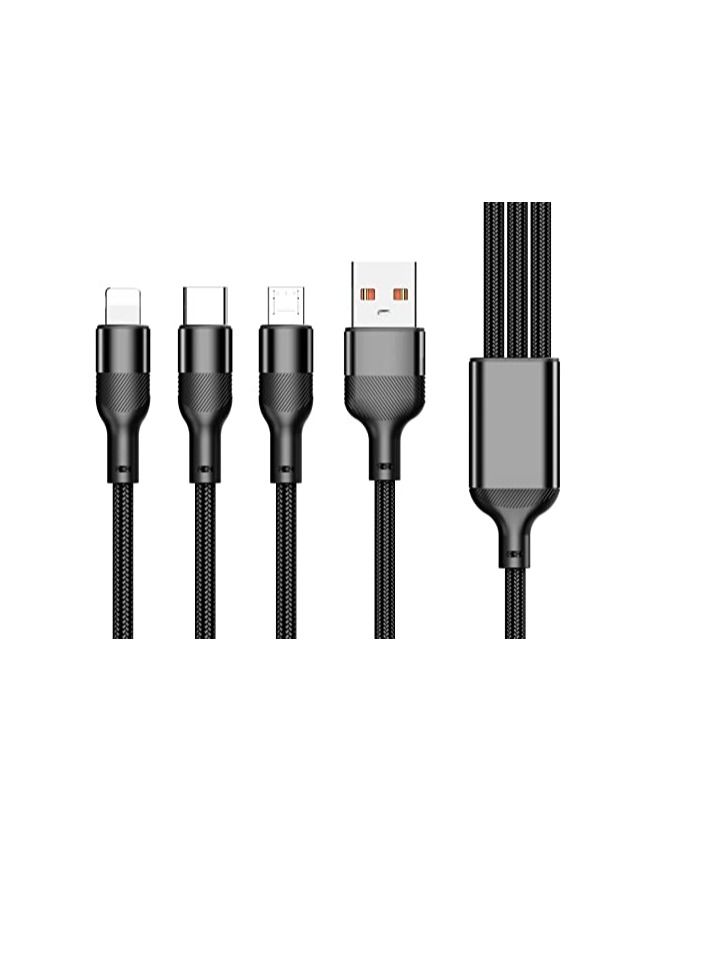 3 in 1 Cable, Multi Charger Cord Compatible with USB Type C/ Lightning/ Micro Connector - Black  - Image 1