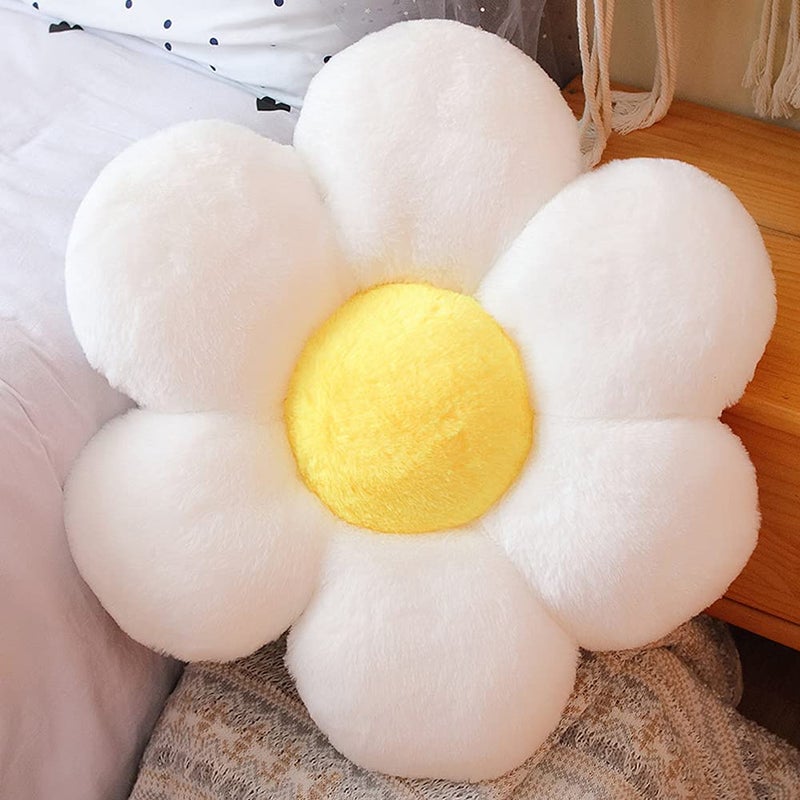 lannery Flower Plush Throw Pillows Flower Floor Pillow Seating Cushion Toy for Reading Room Watching TV 118 White2