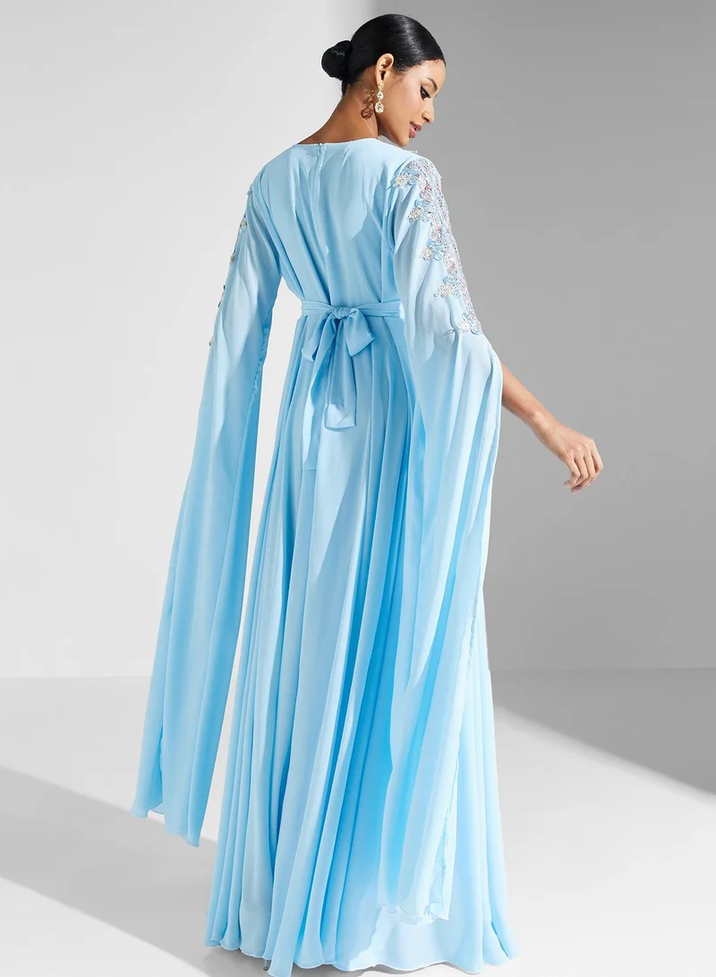 hayas closet Embroidered Chiffon Dress
