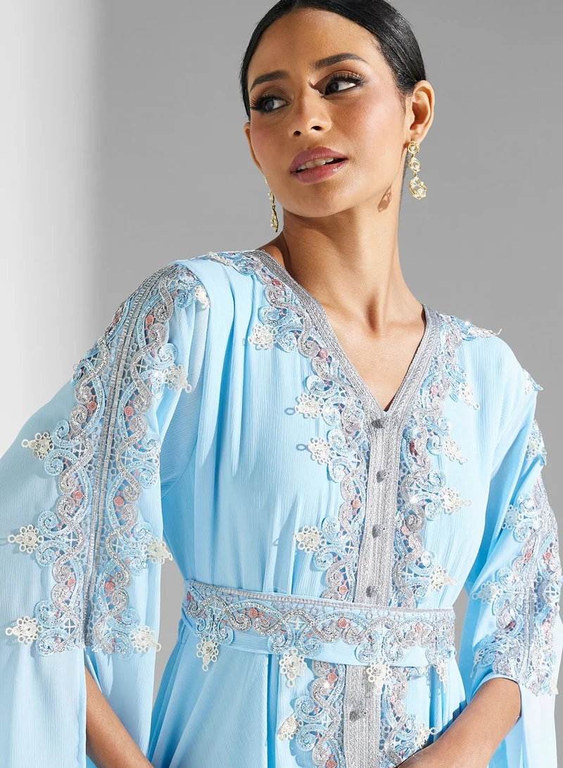 hayas closet Embroidered Chiffon Dress