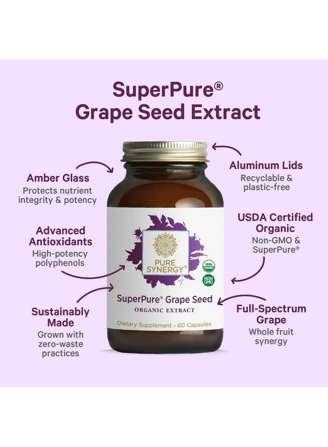 Pure Synergy SuperPure Grape Seed Extract | Organic Grape Seed Polyphenols Supplement with Whole Fruit | for Heart Health, Skin, and Healthy Aging Support (60 Capsules) - Image 3