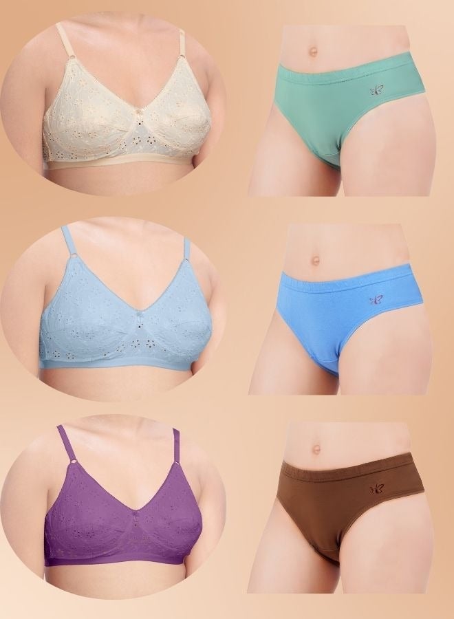 BRIDA Brida Women's Cotton Minimizer Saree Bra (Italia) & High-Waisted Pure Cotton Panties Set (Marvel )-Colours & Print May Vary  - Image 1