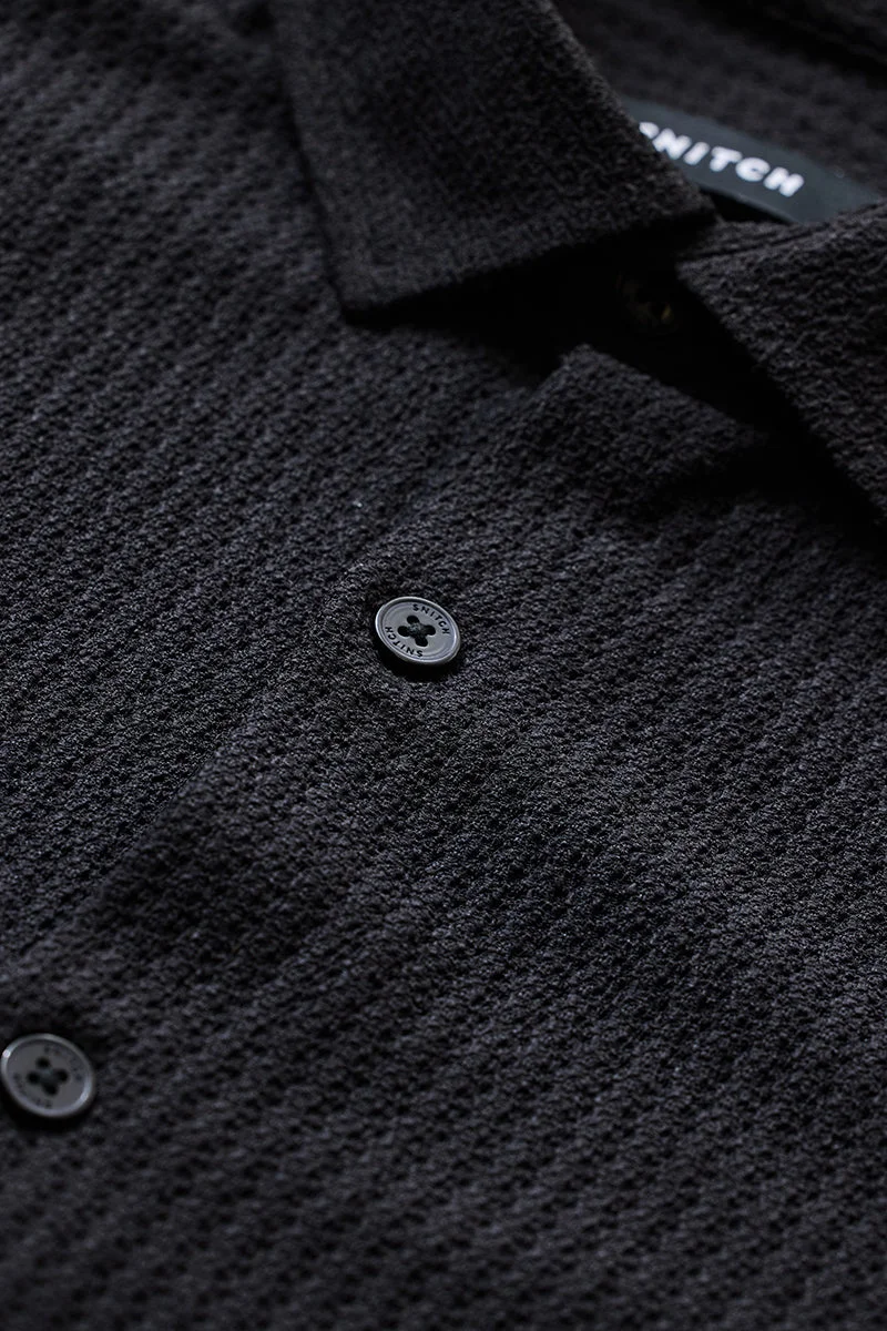 سنيتش Black Textured Long Sleeve Slim Fit Shirt