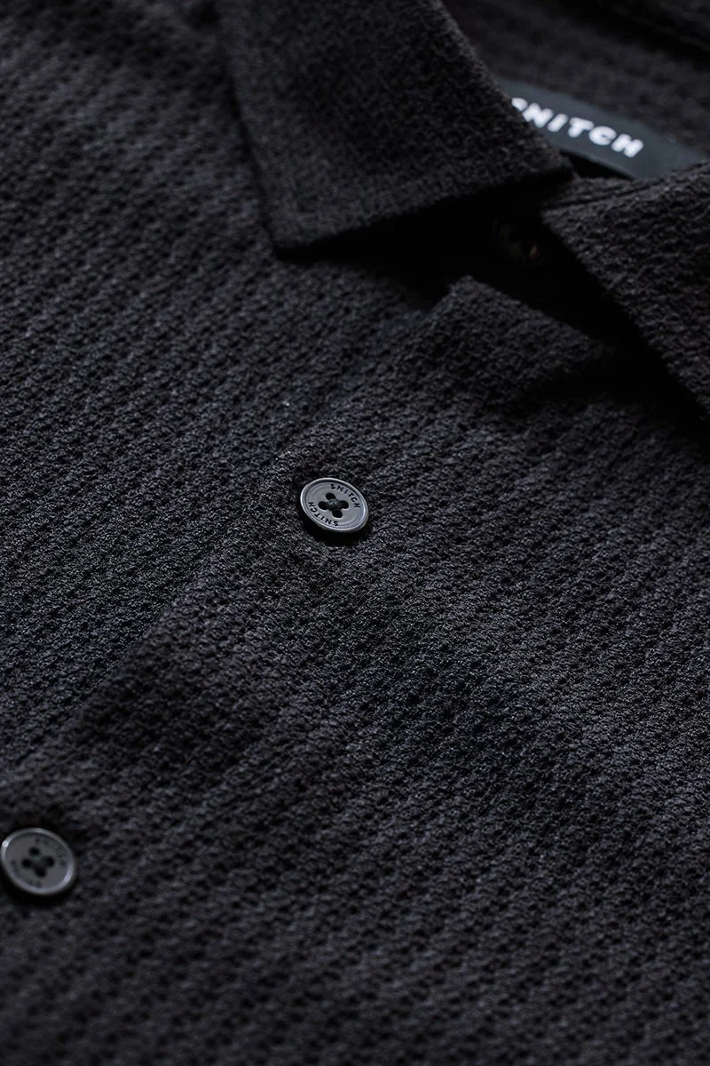 سنيتش Black Textured Long Sleeve Slim Fit Shirt