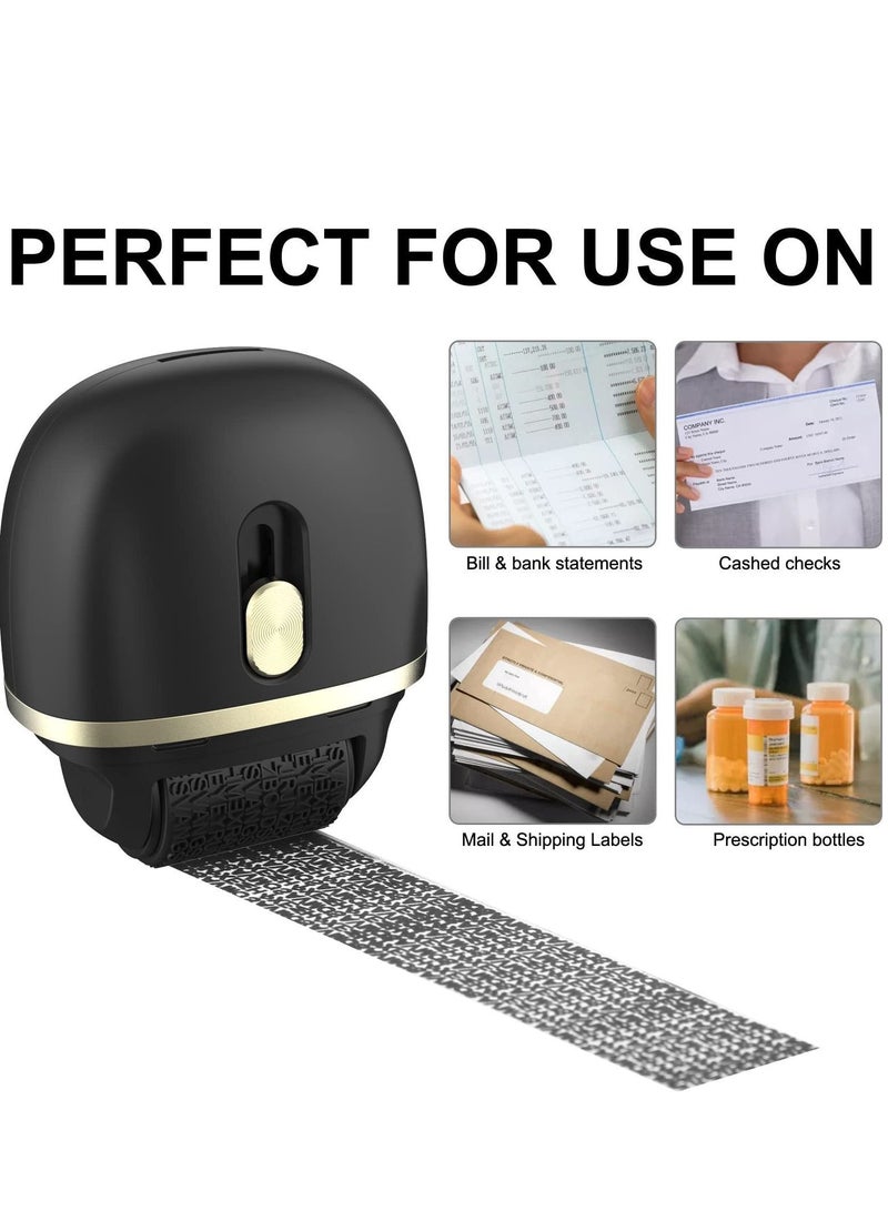 Y&D Identity Protection Roller Stamps 1 Pack - Wide Theft Stamp Privacy Roll for ID Blockout Confidential and Address Blocker (Black) - Image 1